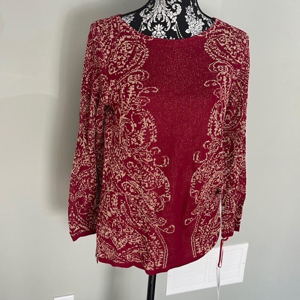 Ruby Rd Metallic Paisley Jacquard Sweater